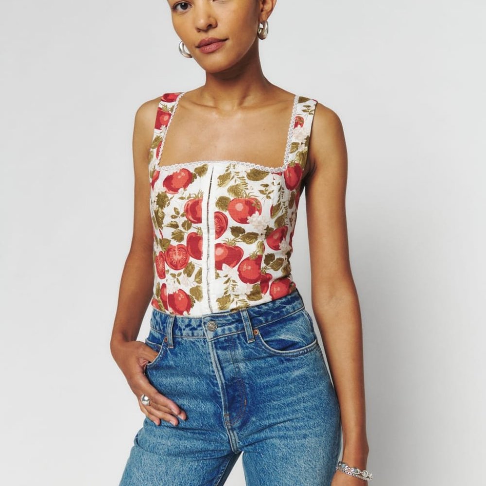 Reformation Taglietelle Linen Top, tomatoes, size 2 with tags